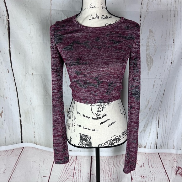 Anthropologie Tops - Wilfred free long sleeve cropped top small maroon women’s Anthropologie